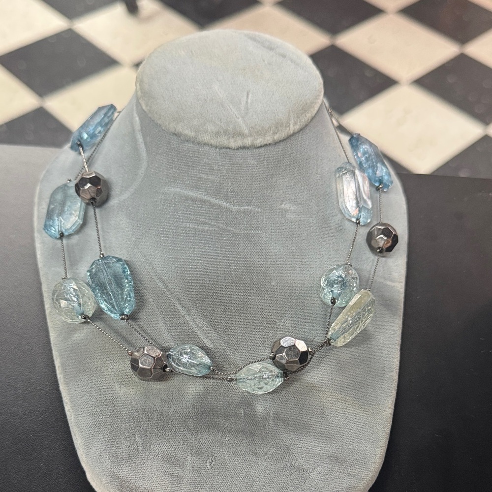 Elegant Blue and Silver Beaded Necklace